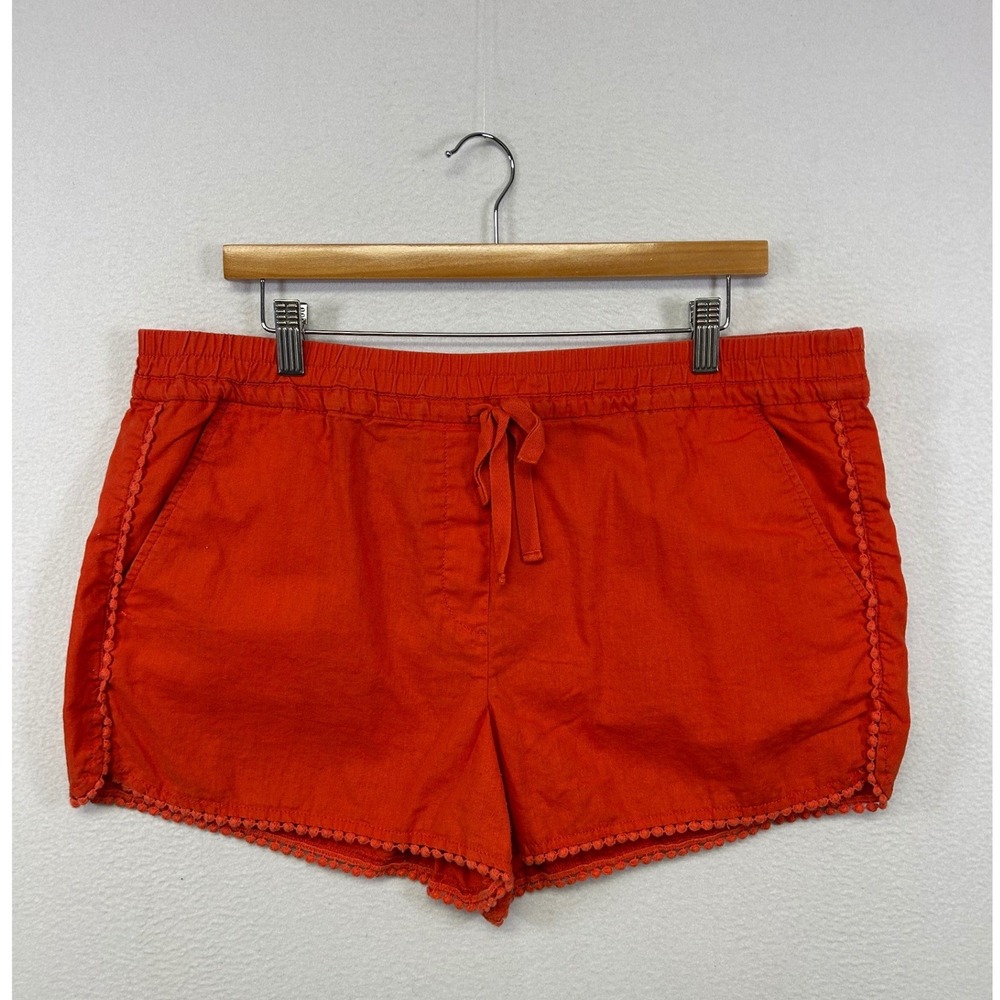 Boho LOFT Outlet Womens Large Orange Linen Blend Pom Pom Trim Running Shorts